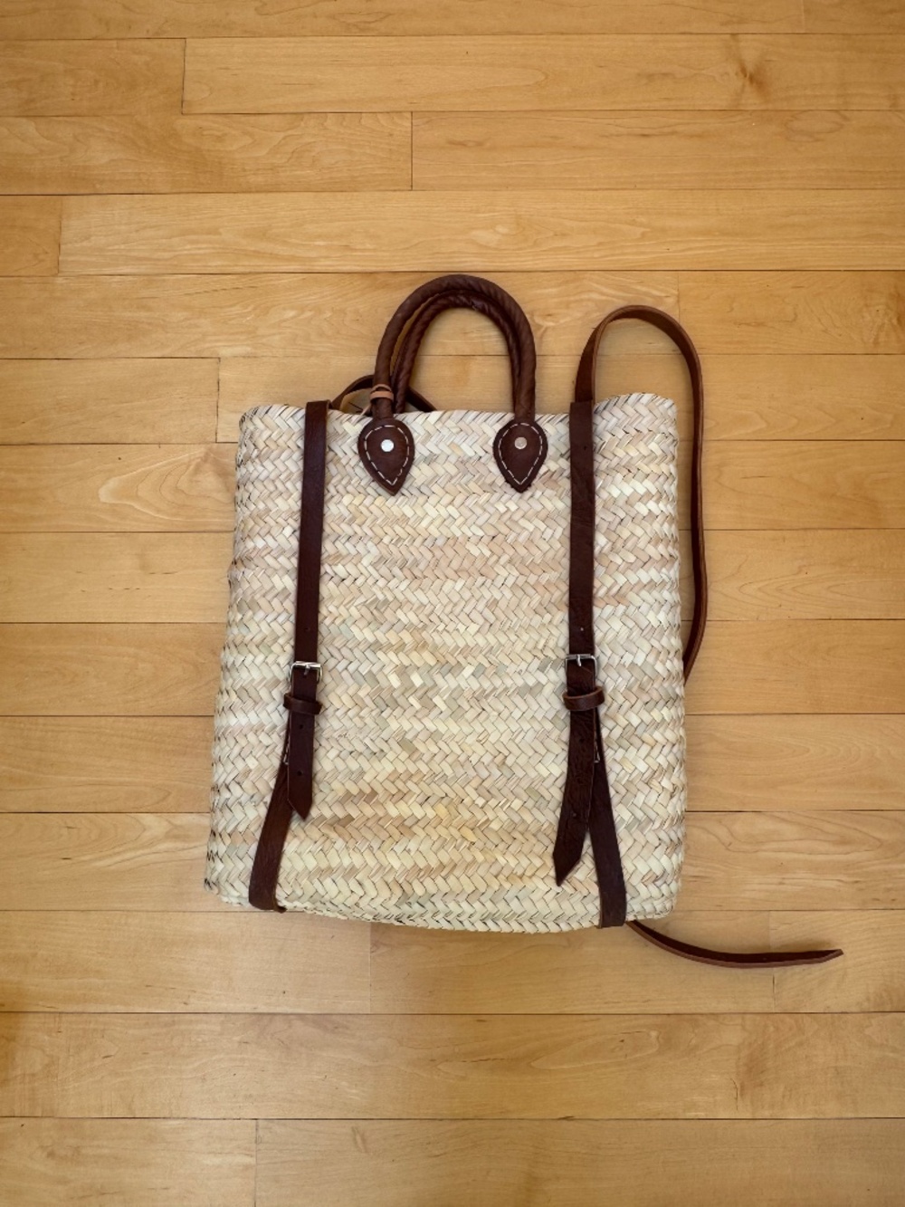 NWOT Raffia Tote/Backpack with Leather Straps by French Bags - Picture 2 of 10